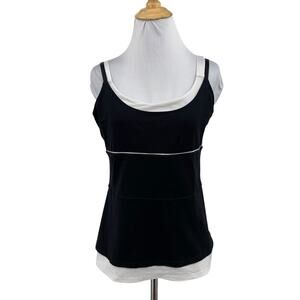 Boston Proper Tank Top Womens M Medium Black White Layered Spaghetti Shelf Bra